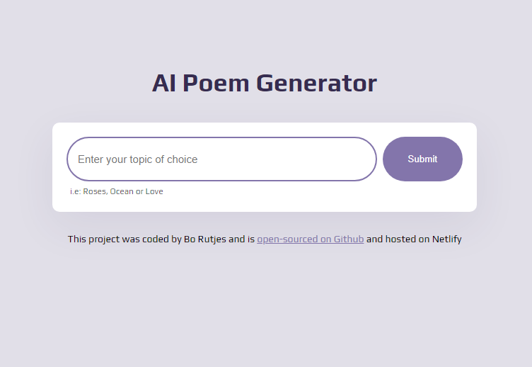 screenshot of poem generator